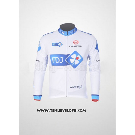 2010 Maillot Ciclismo FDJ Blanc et Azur Manches Longues et Cuissard